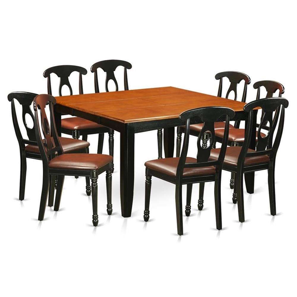 East West Furniture PFKE9-BCH-LC 9 Piece Dining Table Set Includes a Square Dinner Table with Butterfly Leaf and 8 Faux Leather Dining Room Chairs, 54x54 Inch, Black & Cherry