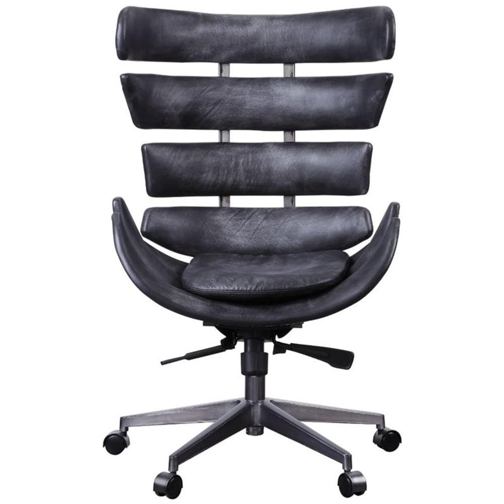 Acme Megan Leather Upholstered Office Chair in Vintage Black and Aluminum