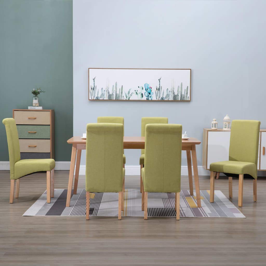 vidaXL Dining Chairs Set of 6 - Green Fabric Dining Room Chairs with Comfortable Seat and Backrest - Sturdy Wooden Frame