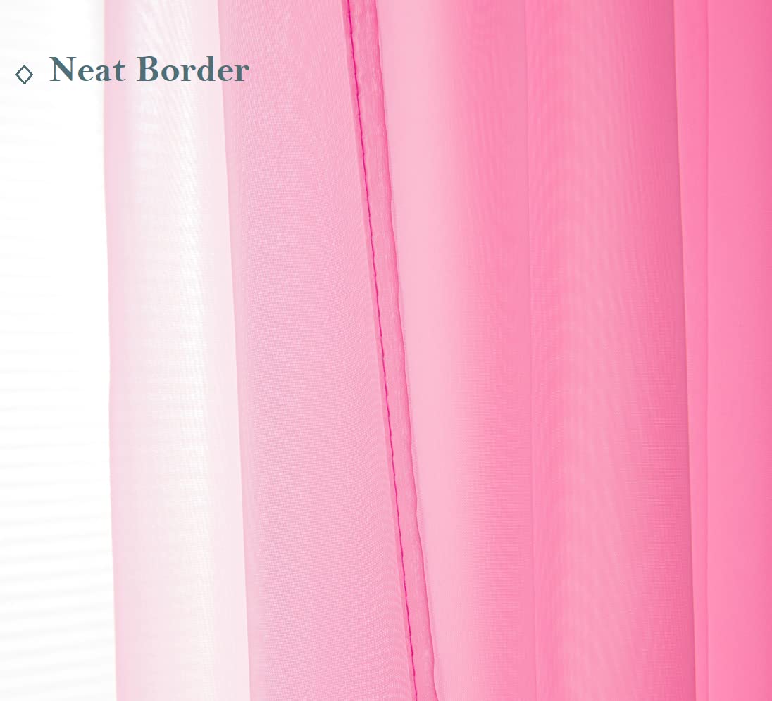Pi Sheer Curtains 45 Inches Long With Grommet,Extra Short Sheer Window Treatment For Girls Room/Nursery 2 Panels (W52 X L45, Bright Pink)
