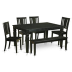East West Furniture WEDU6D-BLK-W 6 Piece Dining Table Set Contains a Rectangle Wooden Table with Butterfly Leaf and 4 Dining Room Chairs with a Bench, 42x60 Inch, Black