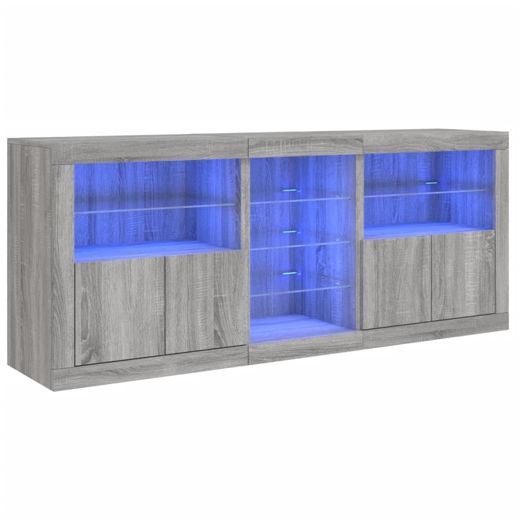 vidaXL Sideboard with LED Lights Gray Sonoma 71.5inchx14.6inchx26.4