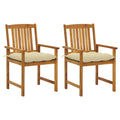 vidaXL 2X Solid Acacia Wood Patio Chairs with Cushions Garden Lounge Seating