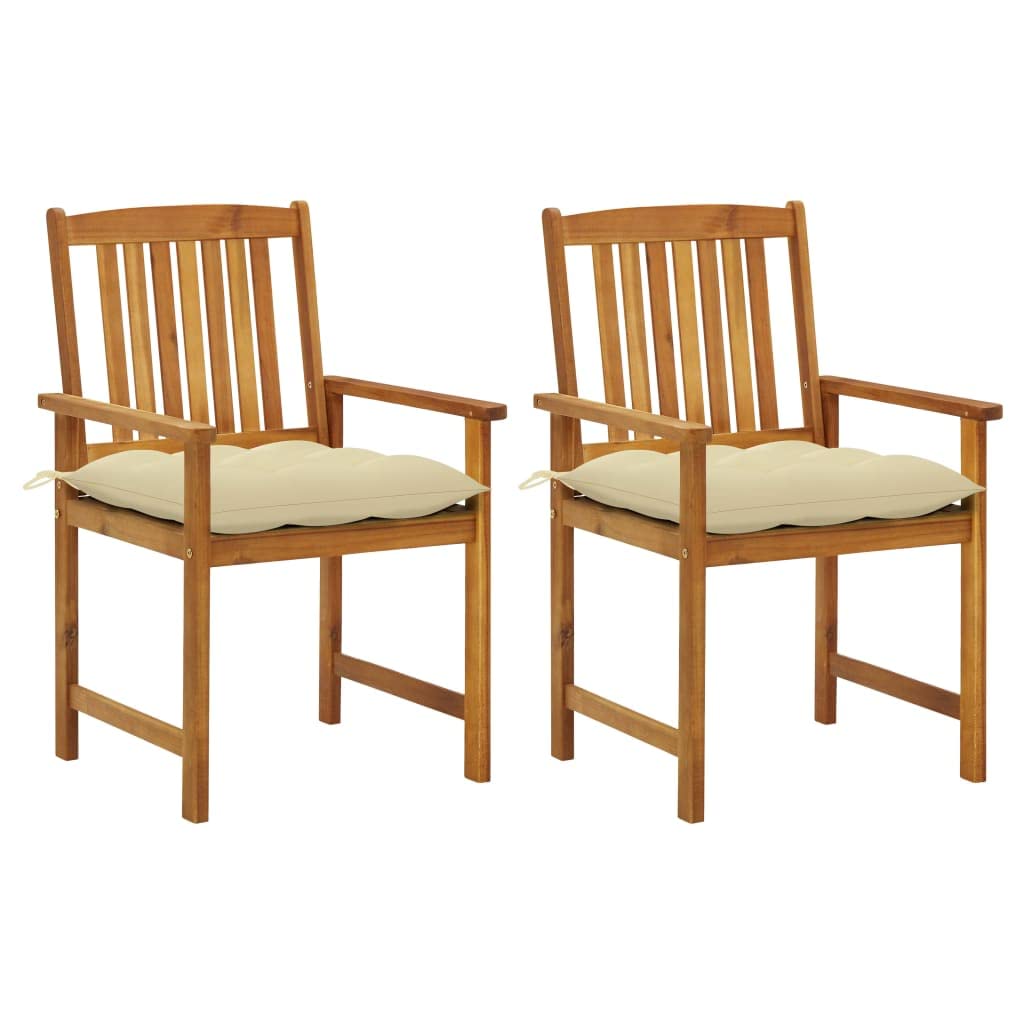vidaXL 2X Solid Acacia Wood Patio Chairs with Cushions Garden Lounge Seating