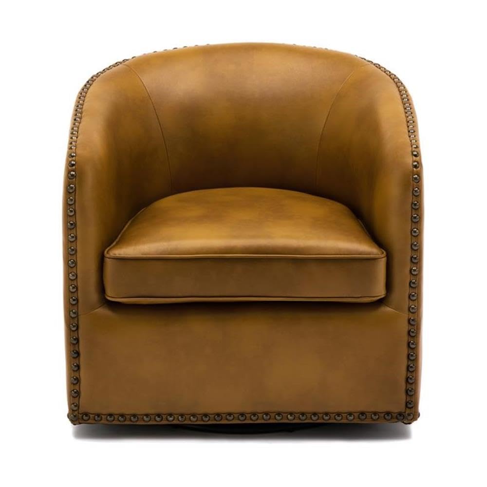 Comfort Pointe Tyler Midnight Blue Faux Leather Swivel Arm Chair with Nailhead Trim
