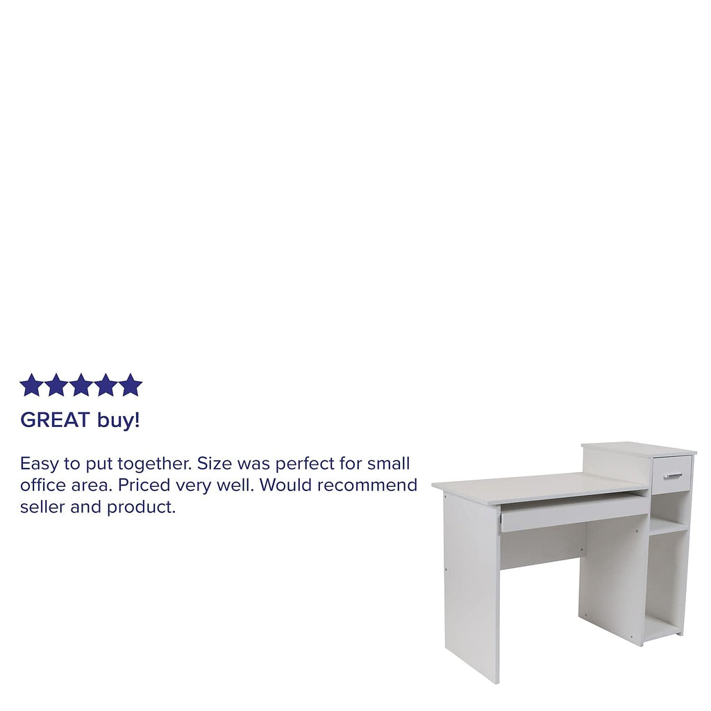 Flash Furniture Highland Park White Computer Desk With Shelves And Drawer