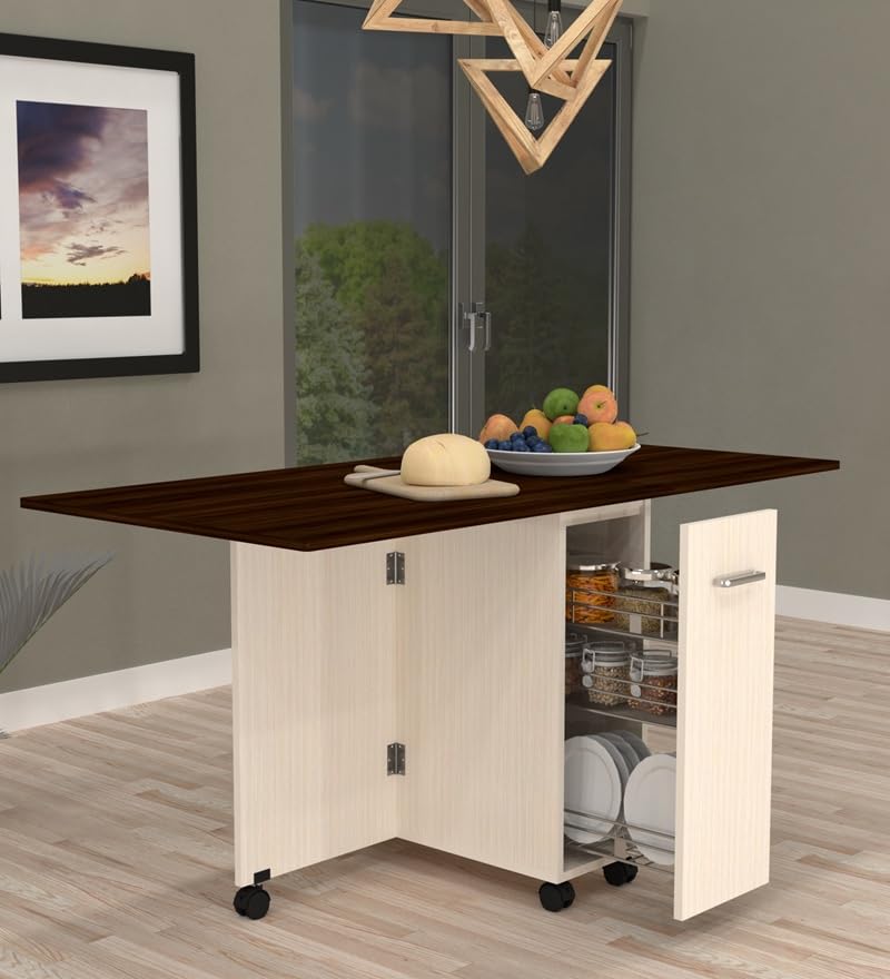 Speciality Panels Spacesaving Folding Dining Table With Storage, 6Seater, Engineered Wood, Asian Walnut & Highland Pine, 149X7