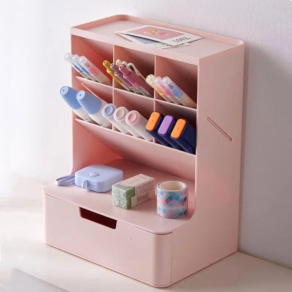 Saikvi Desk Organizer With Drawer Workspace Storage Office Organization, Multi-Functional Pen Holder, Desktop Stationary Organiz