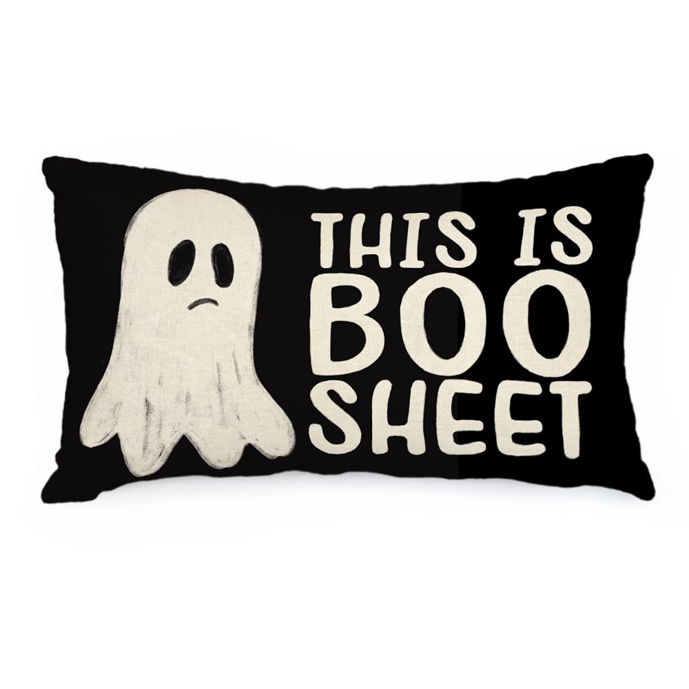 AACORS Halloween Pillow Cover 12X20 Inch Ghost Funny Halloween Saying Decoration Holiday Farmhouse Pillow Case Decor for Home So