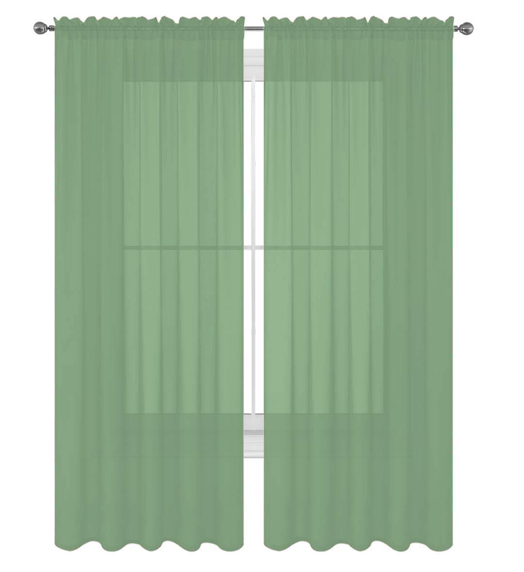 Decotex 2 Piece Solid Elegant Sheer Curtains Fully Stitched Panels Window Treatment Drape (54'' X 84'', Sage)