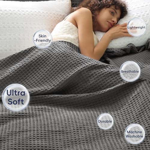 Phf Ultra Soft Waffle Weave Throw Blanket 50'X 60'- Washed Lightweight Breathable Cozy Woven Blanket For Bed - Aesthetic Decor For Couch Bedding Sofa Home Car - Grey