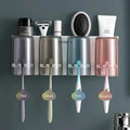 Wall Mounted Toothbrush Holder Organizer with 2 Cups | PunchFree Toothpaste Dispenser & Bathroom Storage Rack | Space Saving To
