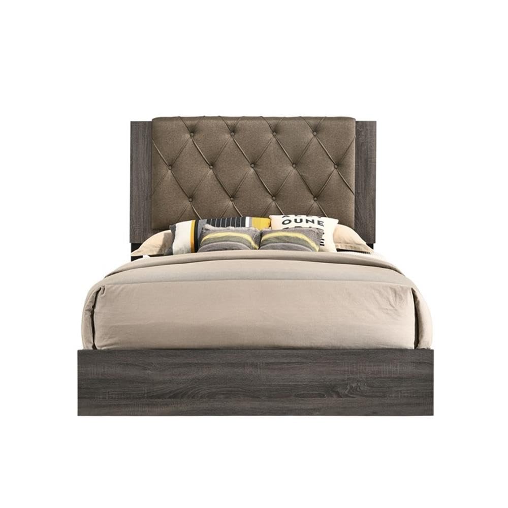 Acme Avantika Eastern King Bed In Fabric & Rustic Gray Oak