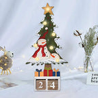 Christmas Tree Advent Countdown Calendar, Led Lighted Wooden Tabletop Christmas Countdown Calendar With Number Blocks (Red Hat S