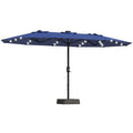 15FT Outdoor Patio Umbrella,Double-Sided Rectangle Market Umbrella with 36 LED Solar Lights & Base,UV50+ Weather-Resistant Overs