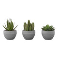 Monarch Specialties I 9587 Artificial Plant, 6' Tall, Succulent, Indoor, Faux, Fake, Table, Greenery, Potted, Set of 3, Decorative, Green Plants