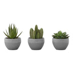 Monarch Specialties I 9587 Artificial Plant, 6' Tall, Succulent, Indoor, Faux, Fake, Table, Greenery, Potted, Set of 3, Decorative, Green Plants