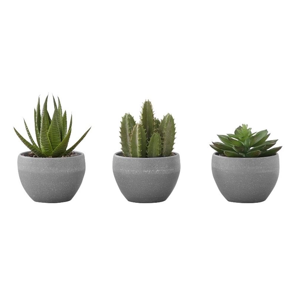 Monarch Specialties I 9587 Artificial Plant, 6' Tall, Succulent, Indoor, Faux, Fake, Table, Greenery, Potted, Set of 3, Decorative, Green Plants