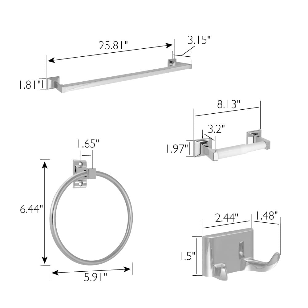 Design House 534628 Millbridge Bathroom Hardware, 4-Piece Bath Accessory Kit, Polished Chrome