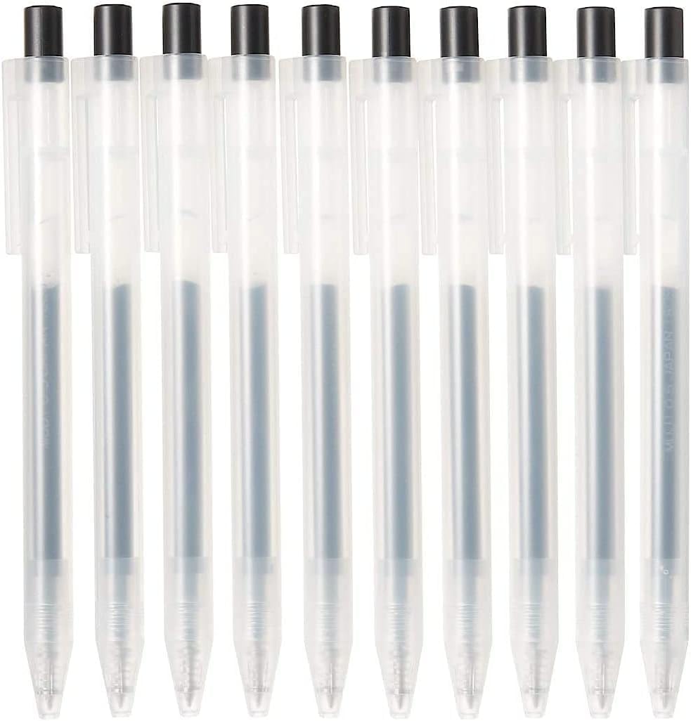 Smooth Gel Ink Ballpoint Pen Knock Type Retractable 10-Pieces Set, 0.5 Mm Nib Size, Black
