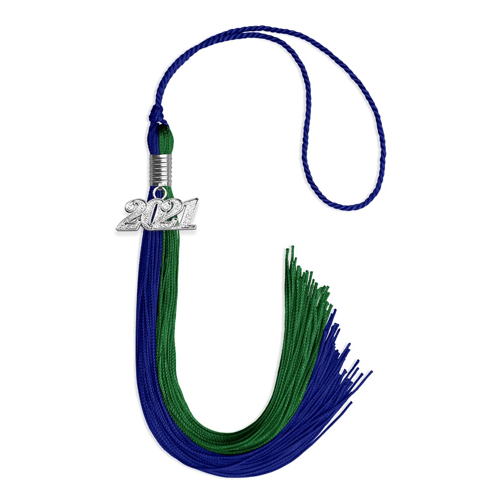 Endea Graduation Double Color Tassel with Silver Date Drop (Royal Blue/Green, 2021)