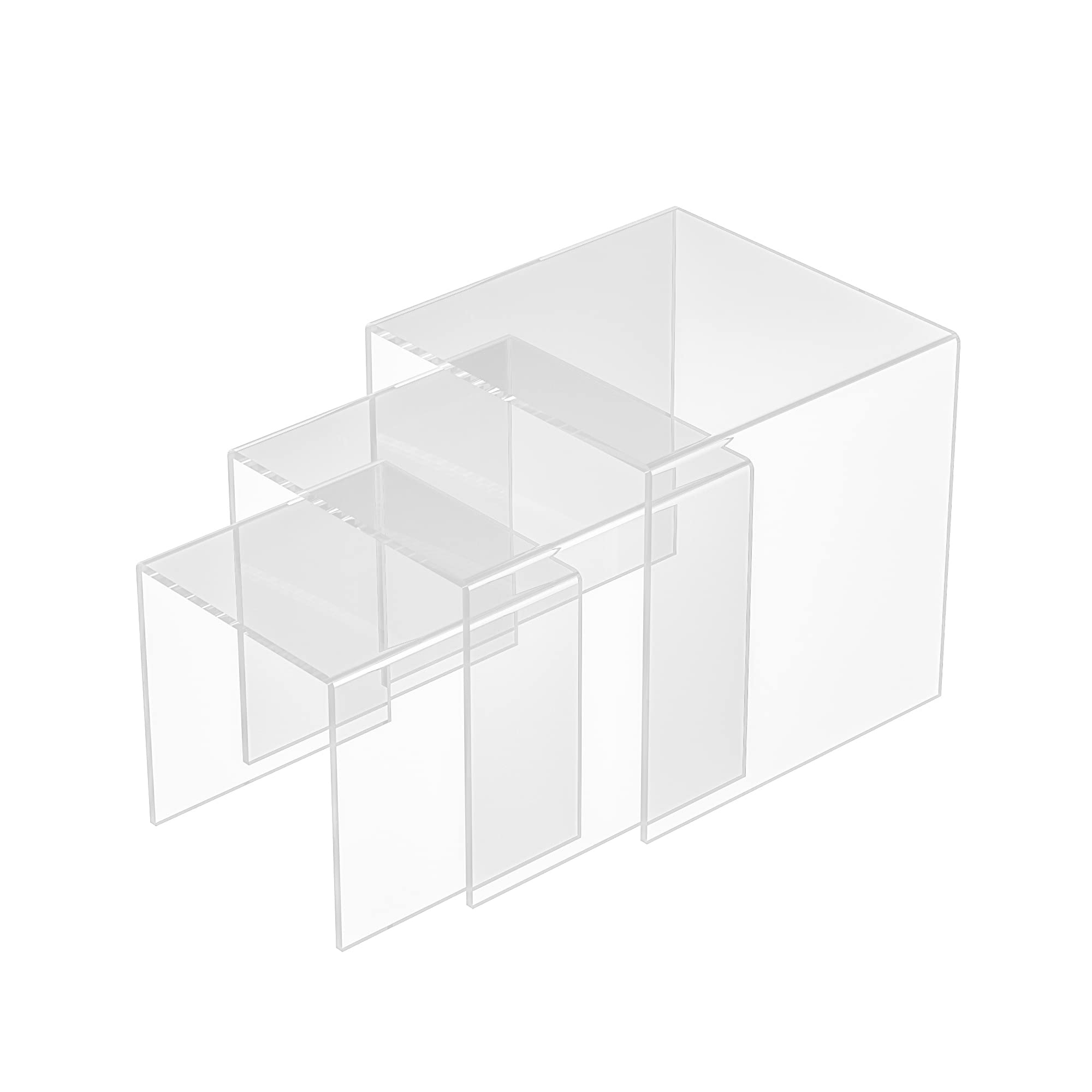 Sezanrpt Clear Acrylic Risers 3 pcs, Square Acrylic Food Display Stands Tabletop, Display Shelf for Vendors, Collectibles, Funko