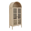 Modway Nolan Modern Farmhouse 71 Inch Tall Arched Storage Display Cabinet in Light Oak Wood Grain - 4-Tier Bookcase with Glass D