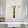 3Pc Set Solid Faux Silk Lined Blackout Rod Pocket Small Kitchen Window Curtain with Valance (K3) (Ivory)