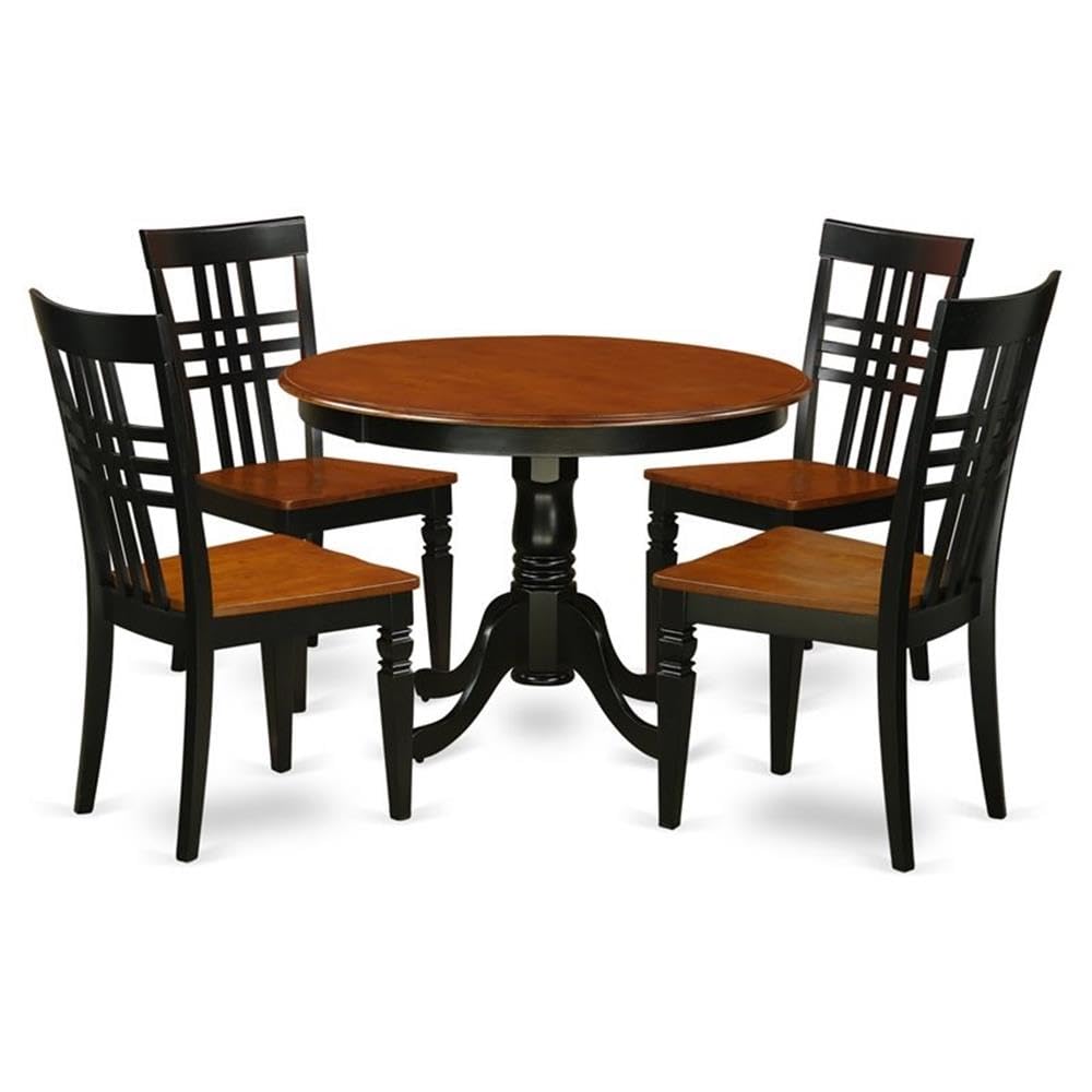 East West Furniture HLLG5-BCH-W 5 Piece Modern Dining Table Set Includes a Round Wooden Table with Pedestal and 4 Dining Room Chairs, 42x42 Inch, Black & Cherry