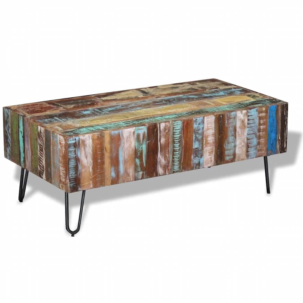 Vidaxl Coffee Table With Iron Legs, Rectangular Center Table For Living Room, Fully Handmade, 39.37X19.69X14.96, Solid Rec