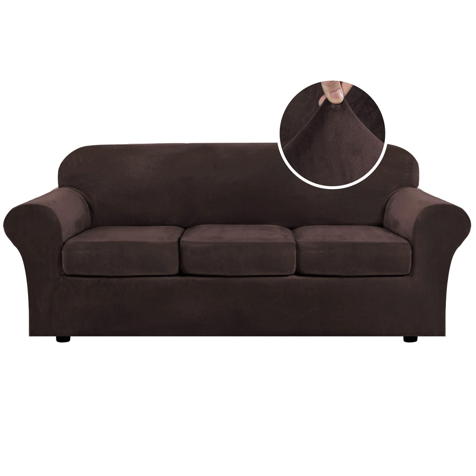 H.Versailtex Modern Velvet Plush 4 Piece High Stretch Sofa Slipcover Sofa Cover Form Fit Luxury Thick Velvet Extra Large Sofa Co