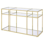 Acme Uchenna Glass Sofa Table With Metal Frame In Clear And Gold