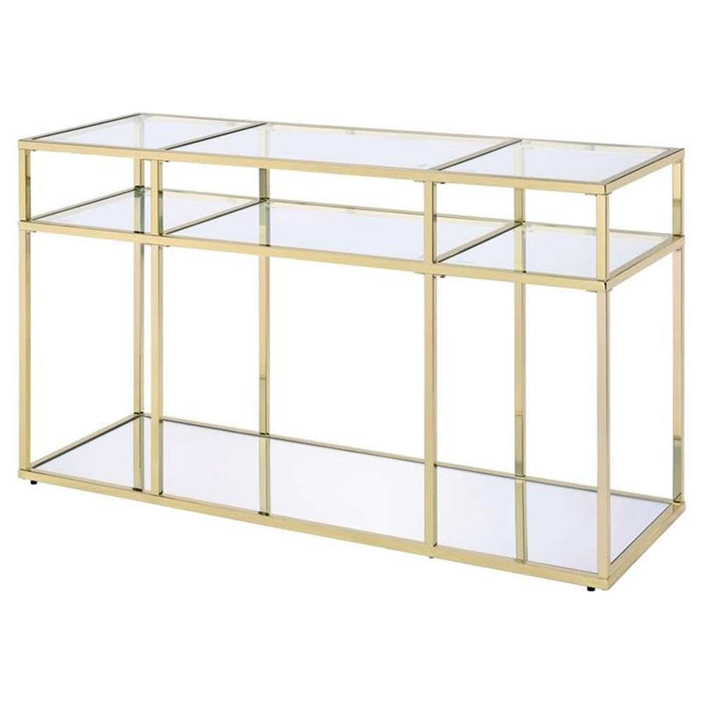 Acme Uchenna Glass Sofa Table With Metal Frame In Clear And Gold