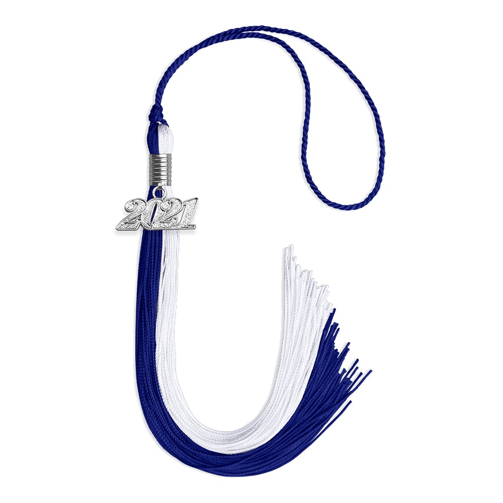 Endea Graduation Double Color Tassel with Silver Date Drop (Royal Blue/White, 2021)