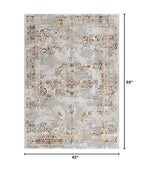 HomeRoots Multi 100% High Grade Polypropylene 4â€ x 6â€ Gray and Beige Distressed Ornate Area Rug