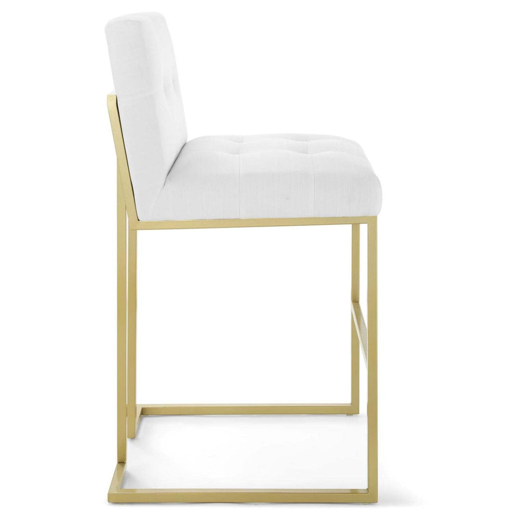 Modway Privy Stainless Steel Upholstered Fabric Bar Stool, Gold White