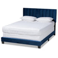 Baxton Studio Clare Glam and Luxe Navy Blue Velvet Fabric Upholstered Full Size Panel Bed with Channel Tufted Headboard