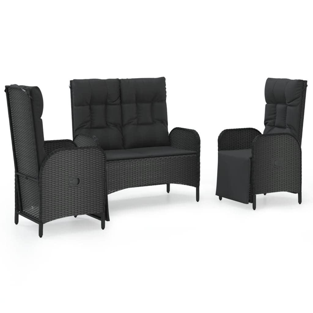 vidaXL Modern 5 Piece Black Patio Dining Set with Cushions, Poly Rattan Outdoor Lounge Furniture, Featuring Reclining Garden Cha