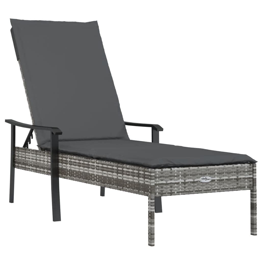 vidaXL Modern Sun Lounger with Adjustable Backrest and Thick Padded Cushion - Weather PE Rattan Patio Lounger with Powder-Coated