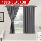 H.Versailtex 100% Blackout Curtains 45 Inches Long Full Light Blocking Curtain Draperies For Bedroom Living Room Thermal Insulated Functional Soft Thick Window Treatment Set Of 2 Panels, Grey