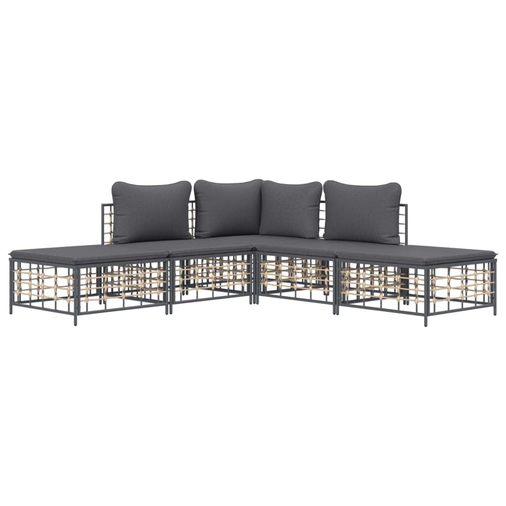 vidaXL Patio Furniture Set 5 Piece, Outdoor Sectional Sofa with Cushions, Wicker Furniture Set for Porch Lawn Garden Backyard, A