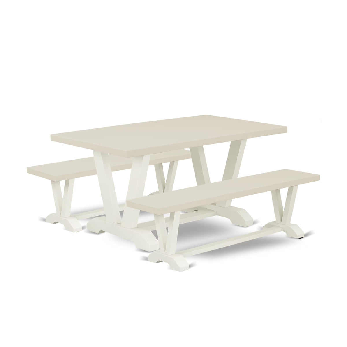 East West Furniture V2-026 3 Piece Dining Set Contains a Rectangle Dining Room Table with V-Legs and 2 Kitchen Table Bench, 36x60 Inch, Multi-Color
