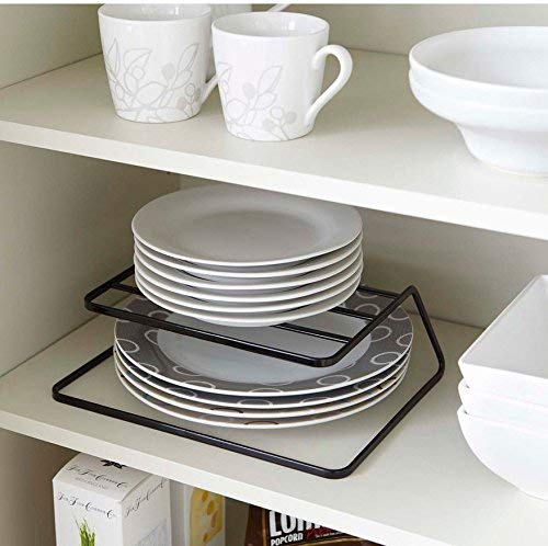 Indian Decor 289171 Set Of 2 Corner Shelf Insert Steel For Kitchen Cupboards And Cabinet Organiser Storage 26 X 19.5 X 8Cm (Blac