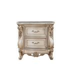 Acme Gorsedd 2-Drawer Wooden Nightstand with Marble Top in Golden Ivory