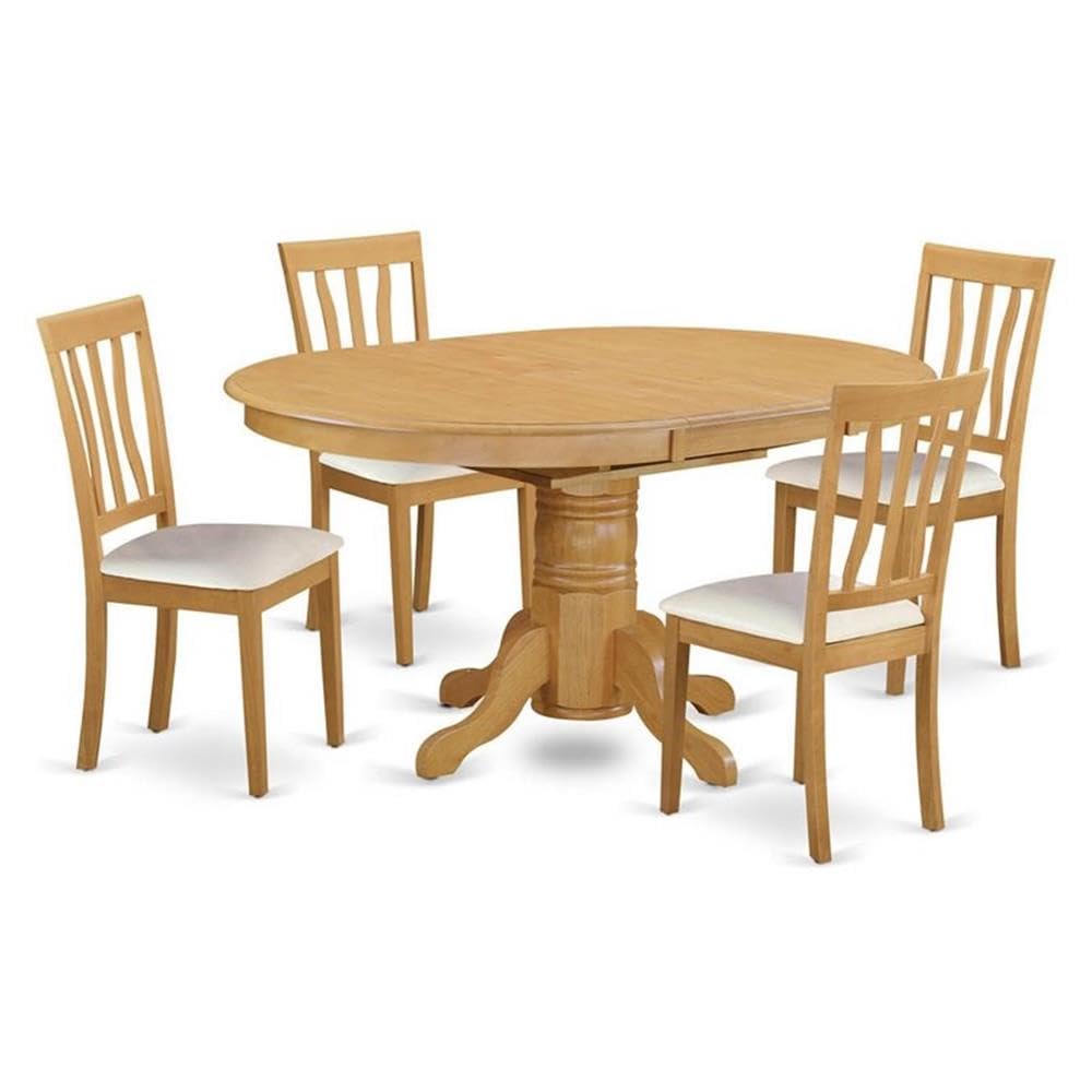 East West Furniture Oak Oval Dinette Table Set with Leaf and Faux Leather Chairs Oak/Rubber Wood