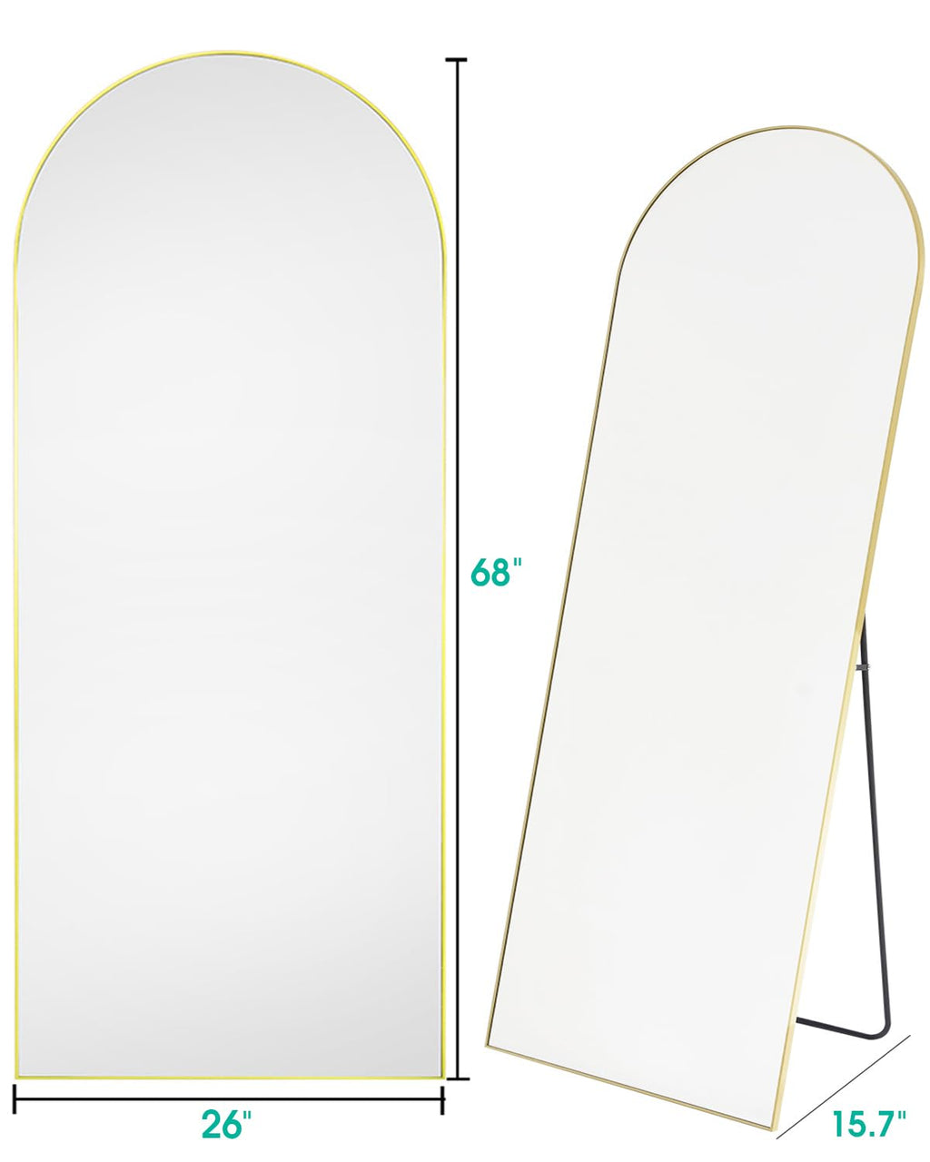 Beverdy Full Length Mirror, Arched Floor Mirror With Stand, 26''X68'' Oversized Floor Mirror, Wall Mirror Full Length Freestandi