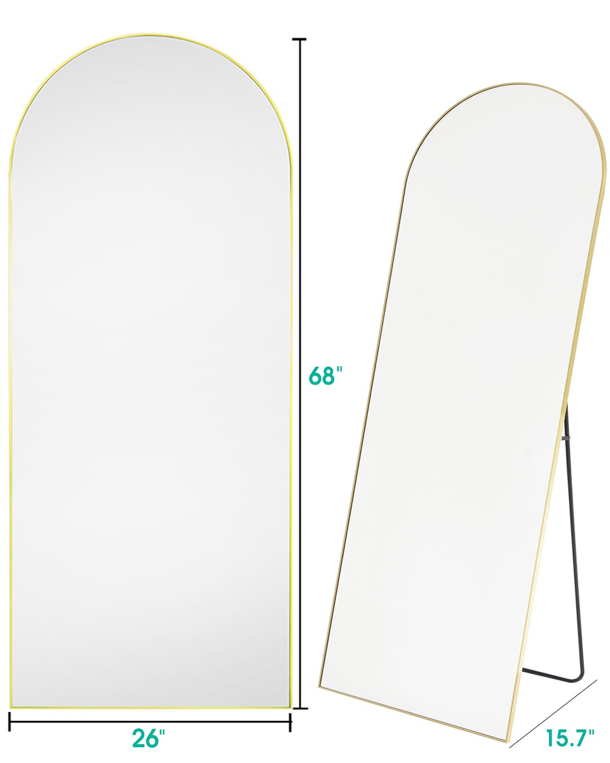 Beverdy Full Length Mirror, Arched Floor Mirror With Stand, 26''X68'' Oversized Floor Mirror, Wall Mirror Full Length Freestandi