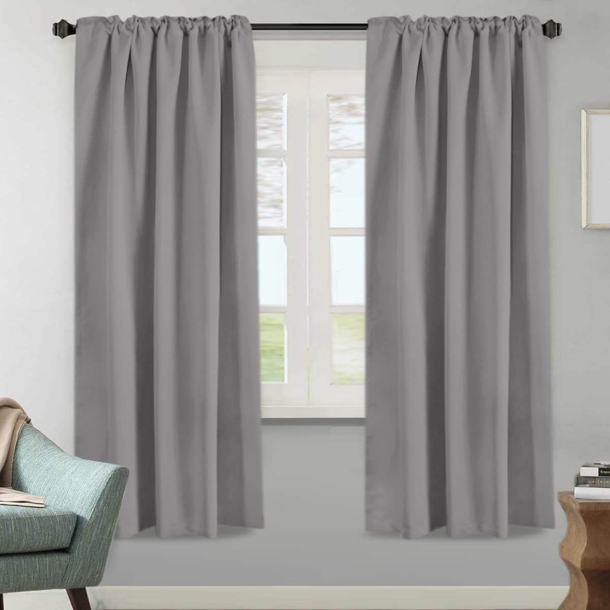 H.Versailtex Blackout Curtains Thermal Insulated Window Treatment Panels Room Darkening Blackout Drapes For Living Room Back Tab/Rod Pocket Bedroom Draperies, 52 X 72 Inch, Grey, 2 Panels