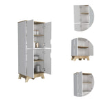 Multistorage Cabinet 59" H, 4 Doors, 4 Internal Shelves, Light Oak/White