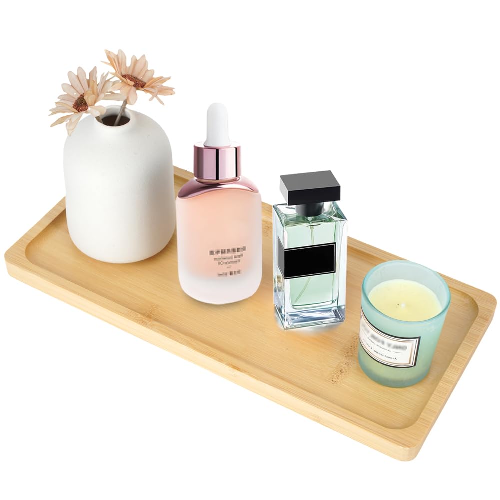 Bamboo Vanity Tray, Bathroom Sink Vanity Trays Bathroom Counter Tray for Organizing and Decor Display Toilet Tank Top Tray Bambo